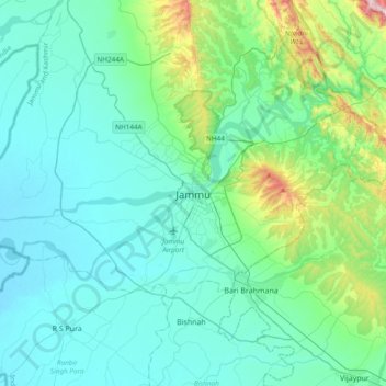 Carte topographique Jammu, altitude, relief