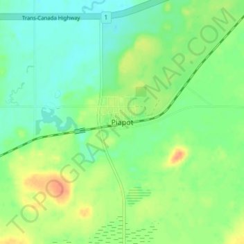 Carte topographique Piapot, altitude, relief