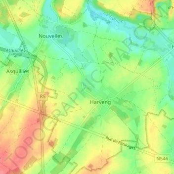 Carte topographique Warchaix, altitude, relief