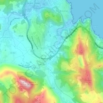 Carte topographique Lusa, altitude, relief
