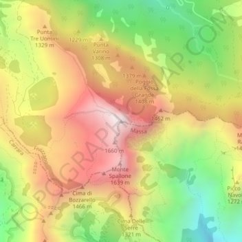 Carte topographique Monte Sagro, altitude, relief