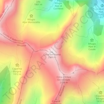 Carte topographique Cima dell'Uomo, altitude, relief