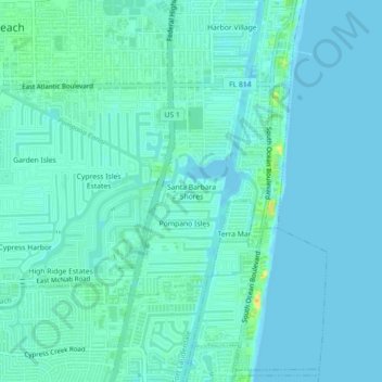 Carte topographique Santa Barbara Shores, altitude, relief