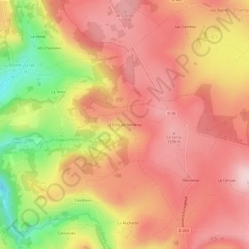 Carte topographique Le Cros de Montroy, altitude, relief