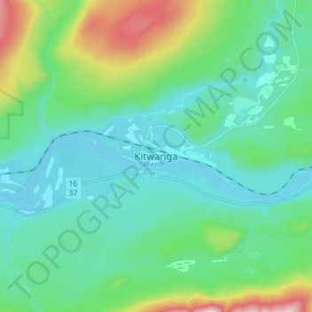 Carte topographique Kitwanga, altitude, relief