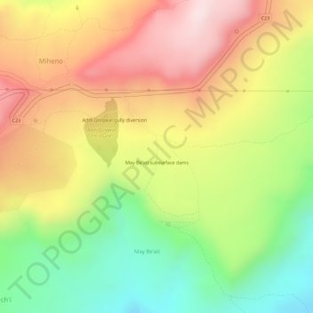 Carte topographique May Be'ati subsurface dams, altitude, relief