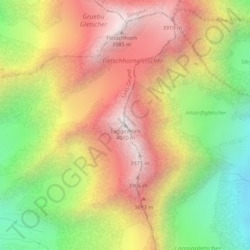 Carte topographique Lagginhorn, altitude, relief