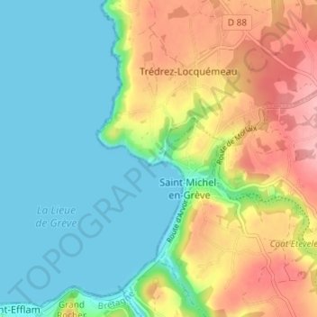 Carte topographique Toull ar Vilin, altitude, relief