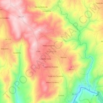 Carte topographique Bairradas, altitude, relief