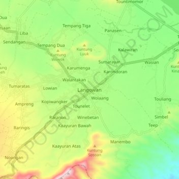 Carte topographique Langowan, altitude, relief