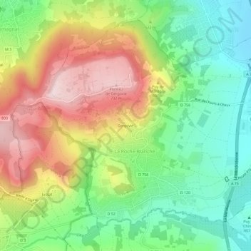 Carte topographique Gergovie, altitude, relief