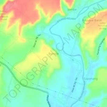 Carte topographique Bontoa, altitude, relief