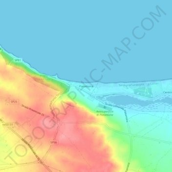Carte topographique Platamona, altitude, relief
