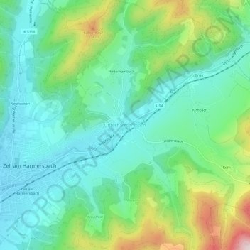 Carte topographique Unterharmersbach, altitude, relief