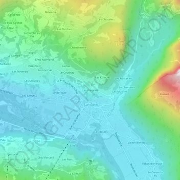 Carte topographique Les Plaignes, altitude, relief