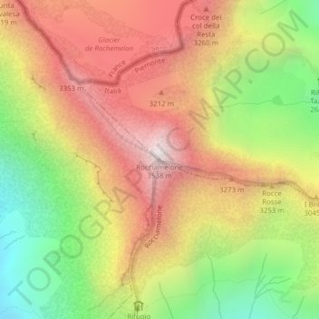 Carte topographique Rocciamelone, altitude, relief