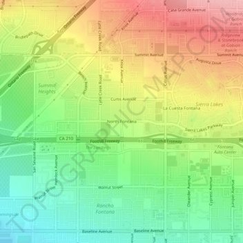Carte topographique North Fontana, altitude, relief