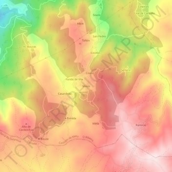 Carte topographique Meizo, altitude, relief
