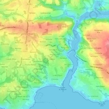 Carte topographique Penn al Liorz, altitude, relief