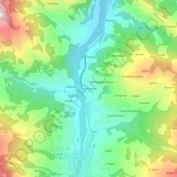 Carte topographique Roncovero, altitude, relief