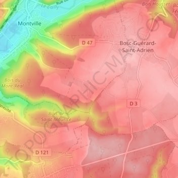 Carte topographique Bois le Vicompte, altitude, relief