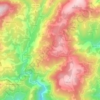 Carte topographique Moura Morta, altitude, relief