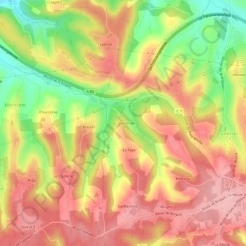 Carte topographique Les Borderies, altitude, relief