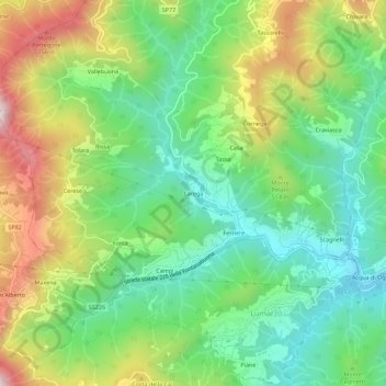 Carte topographique Carega, altitude, relief