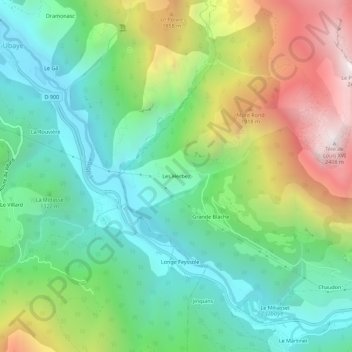 Carte topographique Les Herbez, altitude, relief