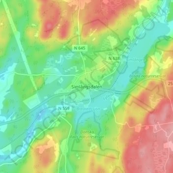 Carte topographique Simlångsdalen, altitude, relief