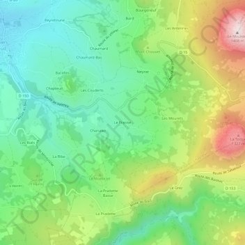 Carte topographique Le Fraisse, altitude, relief
