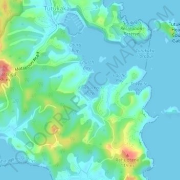 Carte topographique Kowharewa Bay, altitude, relief