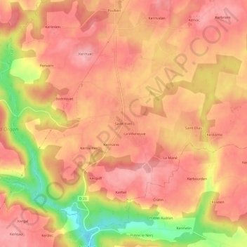 Carte topographique Saint-Yves, altitude, relief