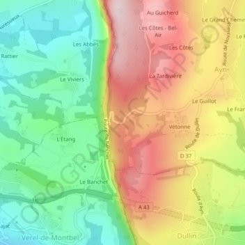 Carte topographique Col du Banchet, altitude, relief