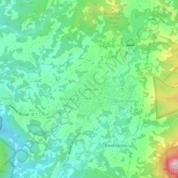 Carte topographique Combani, altitude, relief