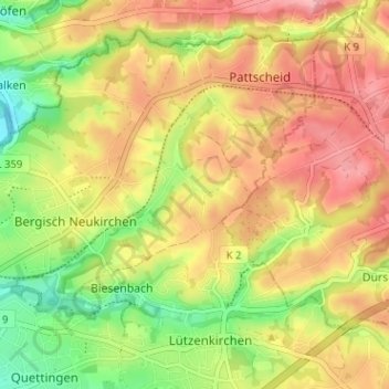 Carte topographique Atzlenbach, altitude, relief