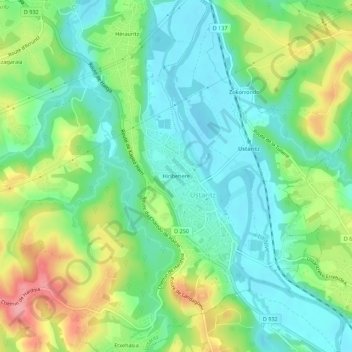 Carte topographique Hiribehere, altitude, relief