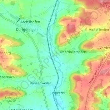 Carte topographique Bonlanden, altitude, relief