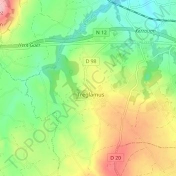 Carte topographique Traou Bourg, altitude, relief