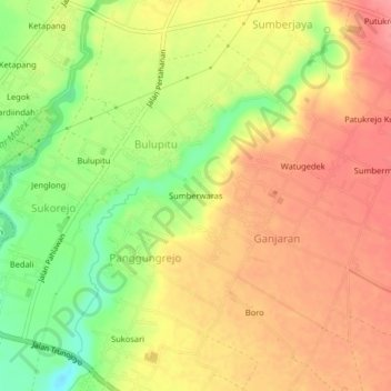 Carte topographique Sumberwaras, altitude, relief