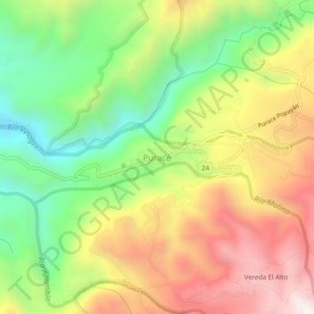 Carte topographique Puracé, altitude, relief