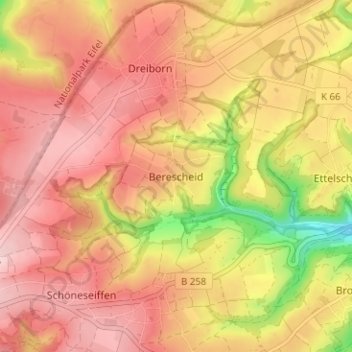 Carte topographique Berescheid, altitude, relief
