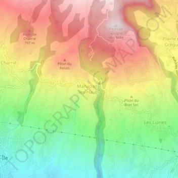 Carte topographique Manapany-les-Hauts, altitude, relief