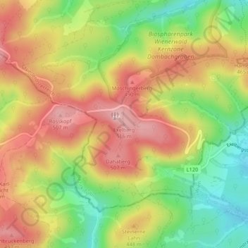 Carte topographique Exelberg, altitude, relief