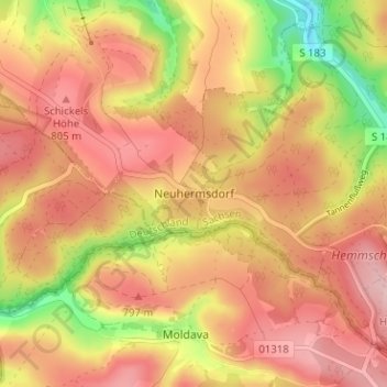 Carte topographique Neuhermsdorf, altitude, relief