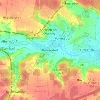 Carte topographique Rutzendorf, altitude, relief