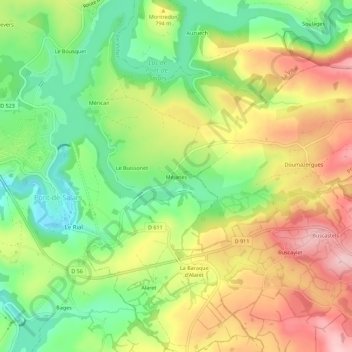 Carte topographique Méjanès, altitude, relief