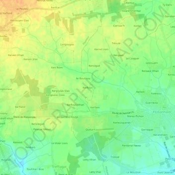 Carte topographique Kerflous, altitude, relief