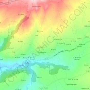 Carte topographique Cortiñas, altitude, relief