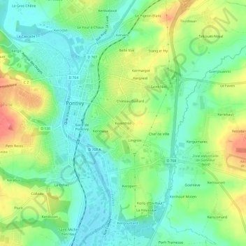 Carte topographique Kerentrée, altitude, relief